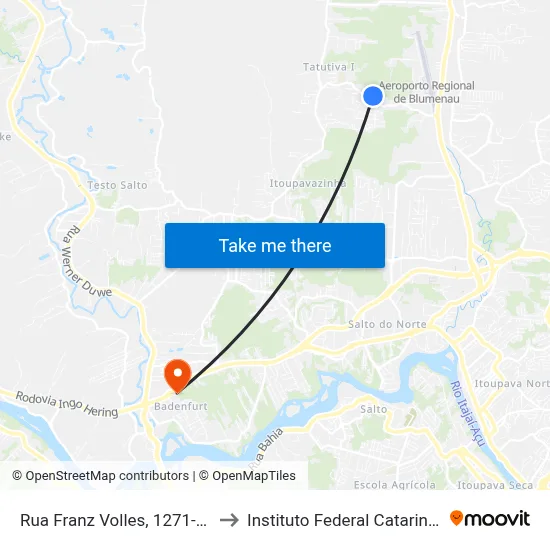 Rua Franz Volles, 1271-1319 to Instituto Federal Catarinense map