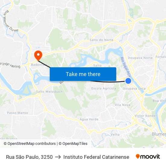 Rua São Paulo, 3250 to Instituto Federal Catarinense map