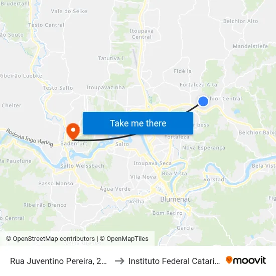 Rua Juventino Pereira, 224-244 to Instituto Federal Catarinense map