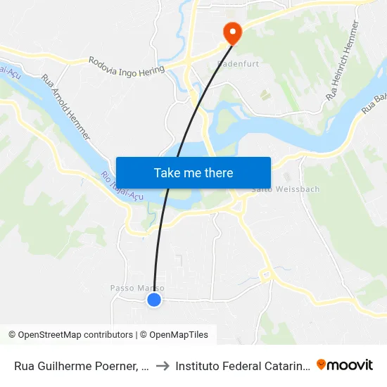 Rua Guilherme Poerner, 1521 to Instituto Federal Catarinense map