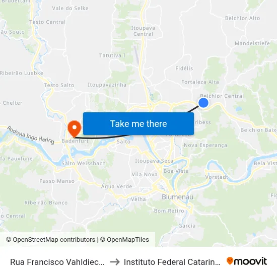 Rua Francisco Vahldieck, 11 to Instituto Federal Catarinense map