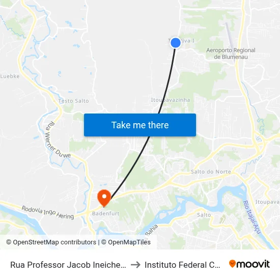 Rua Professor Jacob Ineichen, 2907-2925 to Instituto Federal Catarinense map