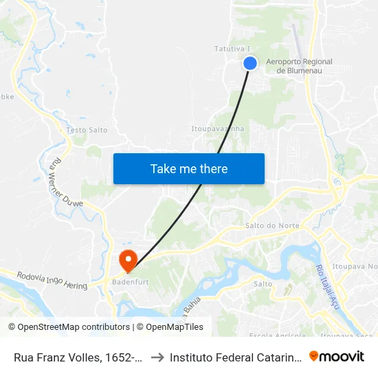 Rua Franz Volles, 1652-1750 to Instituto Federal Catarinense map