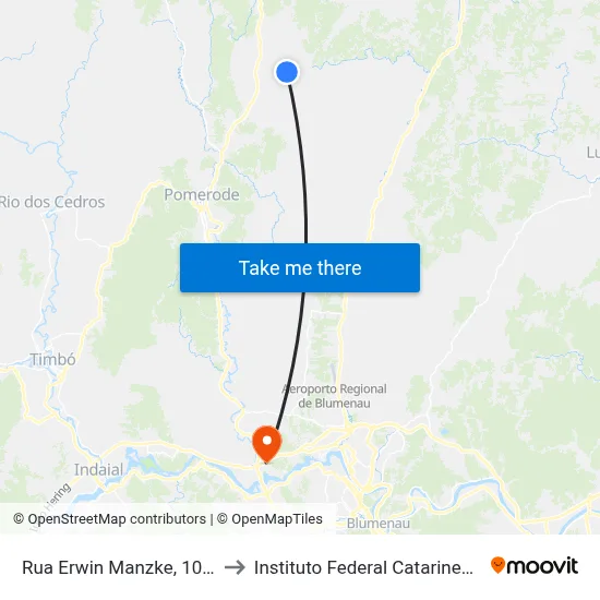 Rua Erwin Manzke, 1025 to Instituto Federal Catarinense map