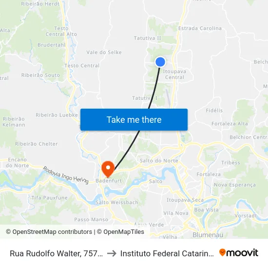 Rua Rudolfo Walter, 757-983 to Instituto Federal Catarinense map