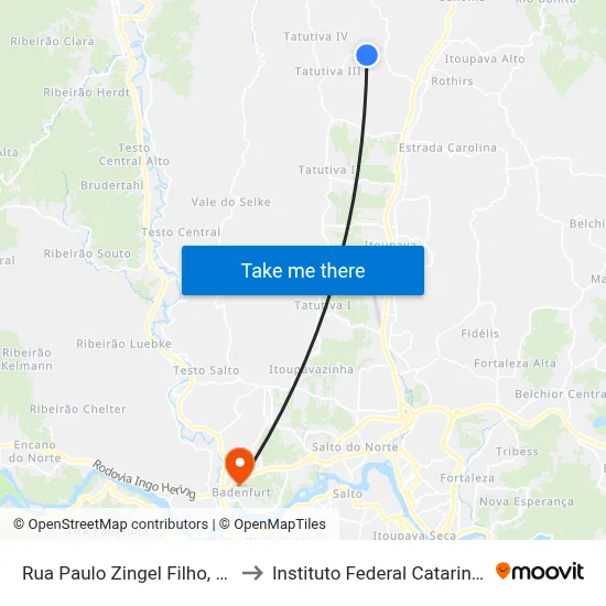 Rua Paulo Zingel Filho, 1088 to Instituto Federal Catarinense map