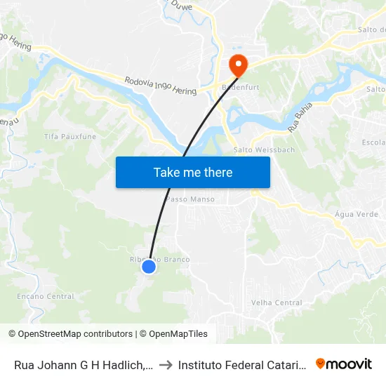 Rua Johann G H Hadlich, 2800 to Instituto Federal Catarinense map