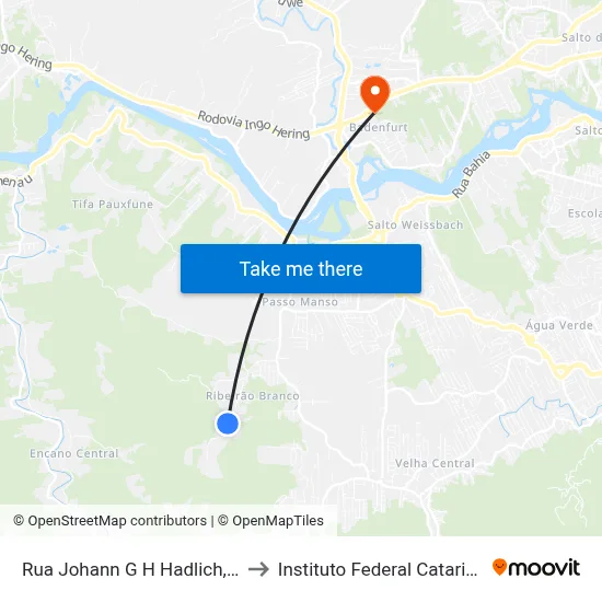 Rua Johann G H Hadlich, 2820 to Instituto Federal Catarinense map