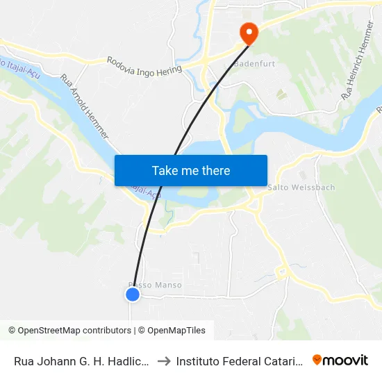 Rua Johann G. H. Hadlich, 949 to Instituto Federal Catarinense map