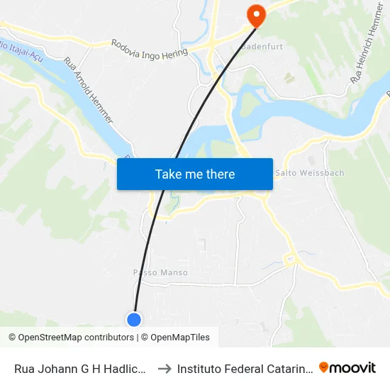 Rua Johann G H Hadlich, 492 to Instituto Federal Catarinense map