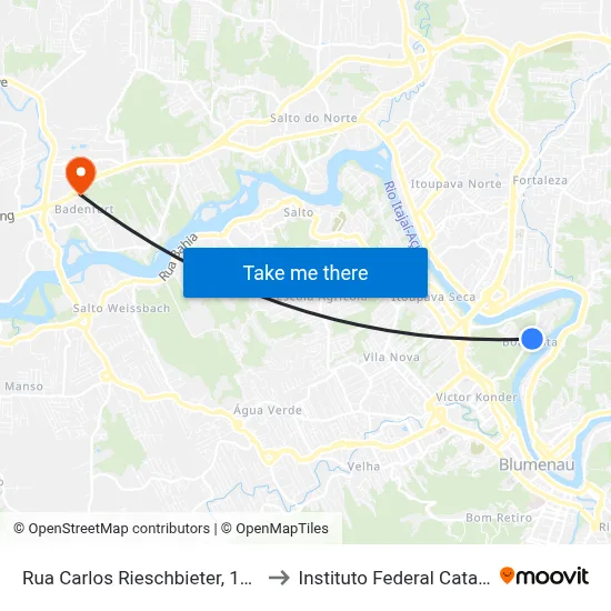Rua Carlos Rieschbieter, 1201-1257 to Instituto Federal Catarinense map
