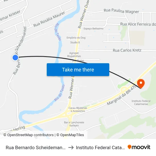 Rua Bernardo Scheidemantel, 3748 to Instituto Federal Catarinense map