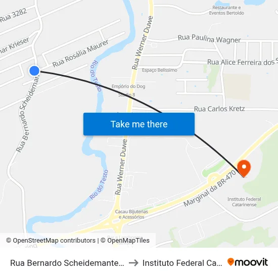 Rua Bernardo Scheidemantel, 3538-3556 to Instituto Federal Catarinense map
