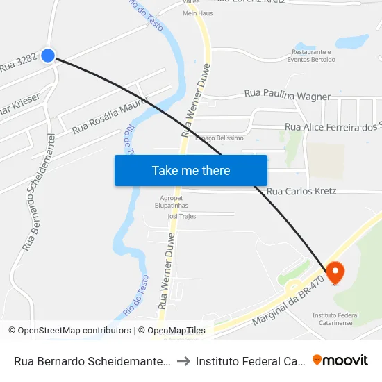 Rua Bernardo Scheidemantel, 3226-3270 to Instituto Federal Catarinense map
