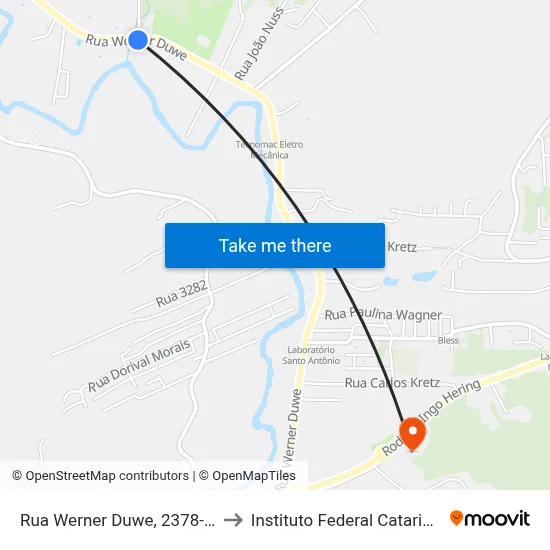 Rua Werner Duwe, 2378-2534 to Instituto Federal Catarinense map