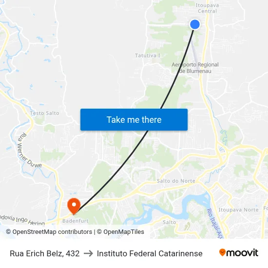 Rua Erich Belz, 432 to Instituto Federal Catarinense map