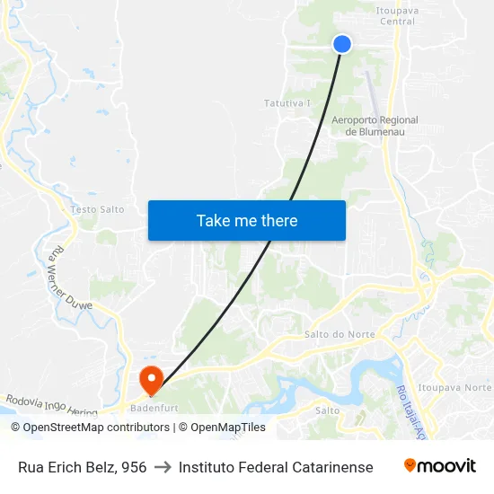 Rua Erich Belz, 956 to Instituto Federal Catarinense map