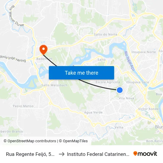 Rua Regente Feijó, 566 to Instituto Federal Catarinense map