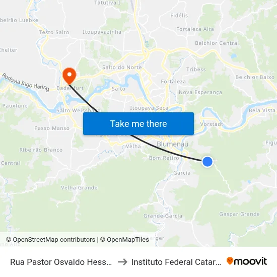 Rua Pastor Osvaldo Hesse, 1525 to Instituto Federal Catarinense map