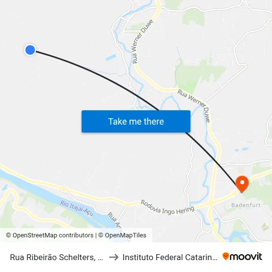 Rua Ribeirão Schelters, 2232 to Instituto Federal Catarinense map
