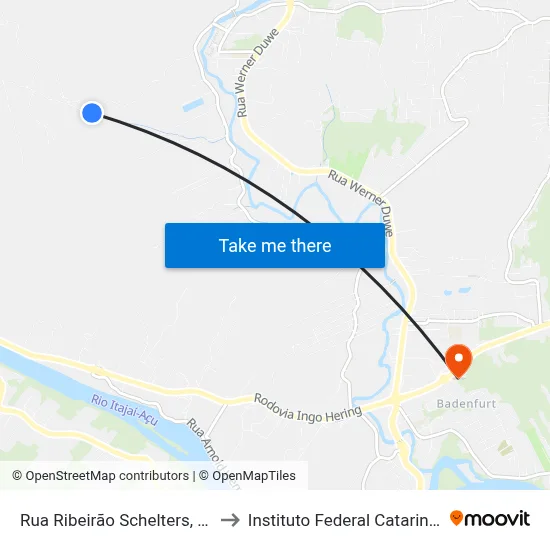 Rua Ribeirão Schelters, 1135 to Instituto Federal Catarinense map