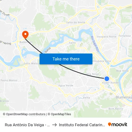 Rua Antônio Da Veiga - Furb to Instituto Federal Catarinense map