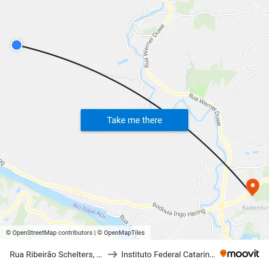 Rua Ribeirão Schelters, 2237 to Instituto Federal Catarinense map