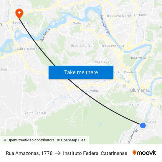 Rua Amazonas, 1778 to Instituto Federal Catarinense map