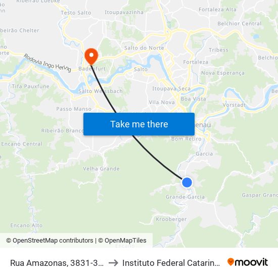 Rua Amazonas, 3831-3877 to Instituto Federal Catarinense map