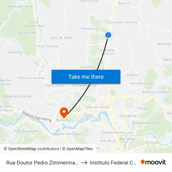 Rua Doutor Pedro Zimmermann, 8466-8538 to Instituto Federal Catarinense map