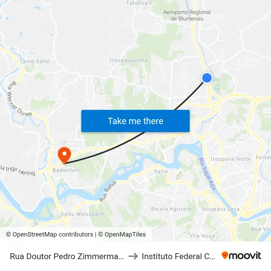 Rua Doutor Pedro Zimmermann, 2302-2344 to Instituto Federal Catarinense map