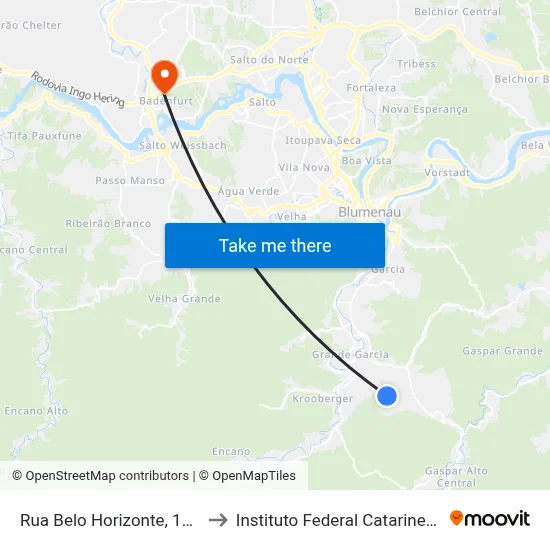 Rua Belo Horizonte, 1342 to Instituto Federal Catarinense map