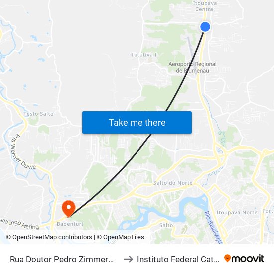 Rua Doutor Pedro Zimmermann, 5986 to Instituto Federal Catarinense map