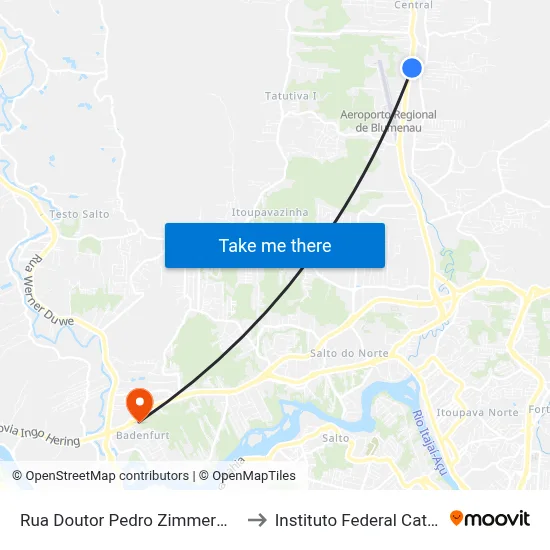 Rua Doutor Pedro Zimmermann, 5560 to Instituto Federal Catarinense map