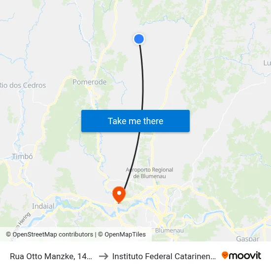 Rua Otto Manzke, 1473 to Instituto Federal Catarinense map