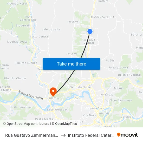 Rua Gustavo Zimmermann, 5350 to Instituto Federal Catarinense map
