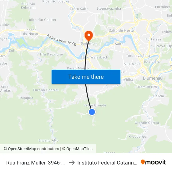 Rua Franz Muller, 3946-4108 to Instituto Federal Catarinense map