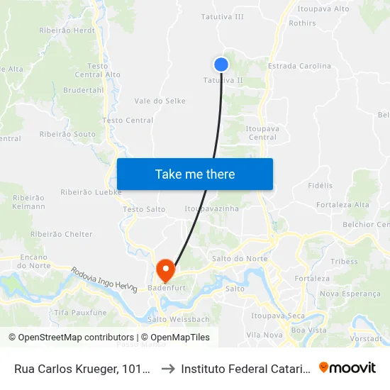 Rua Carlos Krueger, 1015-1039 to Instituto Federal Catarinense map