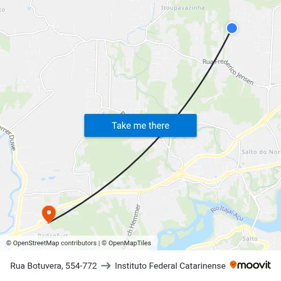 Rua Botuvera, 554-772 to Instituto Federal Catarinense map