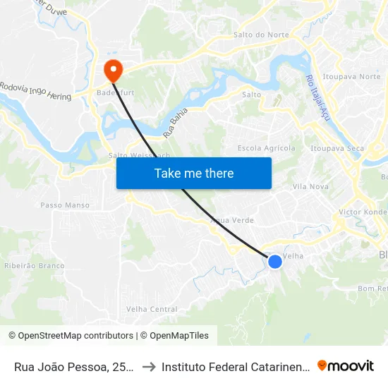 Rua João Pessoa, 2511 to Instituto Federal Catarinense map