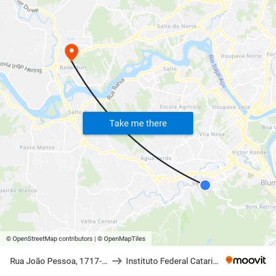 Rua João Pessoa, 1717-1799 to Instituto Federal Catarinense map