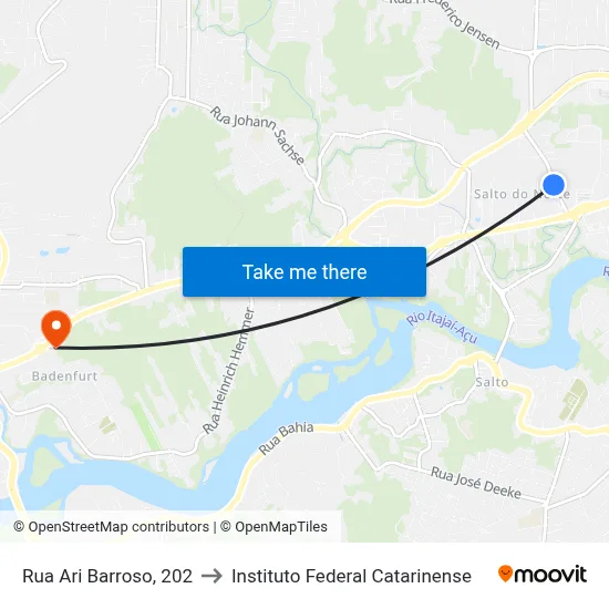 Rua Ari Barroso, 202 to Instituto Federal Catarinense map