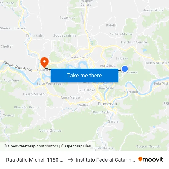 Rua Júlio Michel, 1150-1330 to Instituto Federal Catarinense map