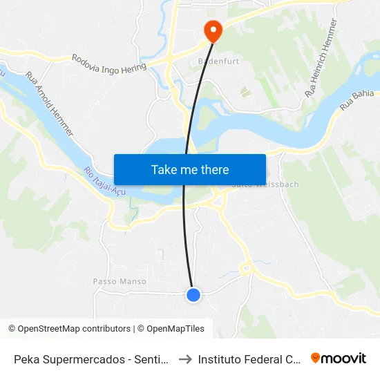 Peka Supermercados - Sentido Água Verde to Instituto Federal Catarinense map