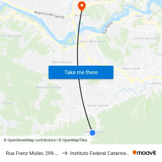 Rua Franz Muller, 299-543 to Instituto Federal Catarinense map
