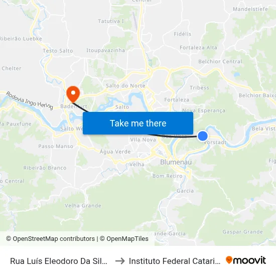 Rua Luís Eleodoro Da Silva, 848 to Instituto Federal Catarinense map