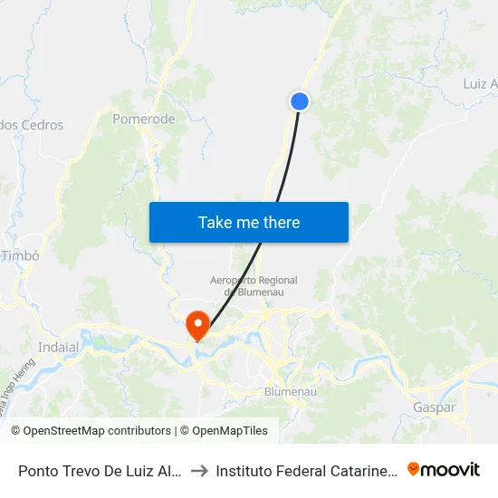 Ponto Trevo De Luiz Alves to Instituto Federal Catarinense map