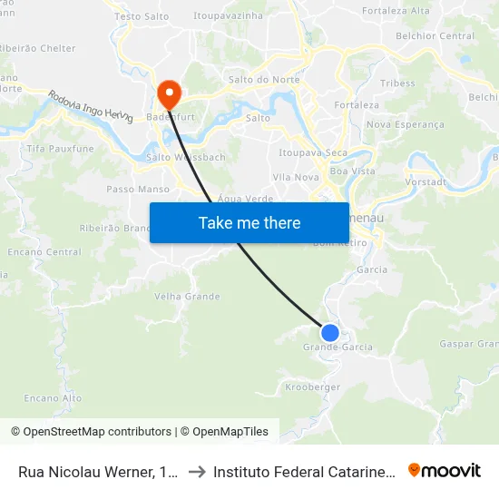 Rua Nicolau Werner, 1-11 to Instituto Federal Catarinense map