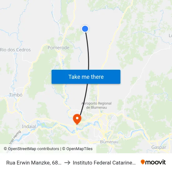 Rua Erwin Manzke, 6850 to Instituto Federal Catarinense map