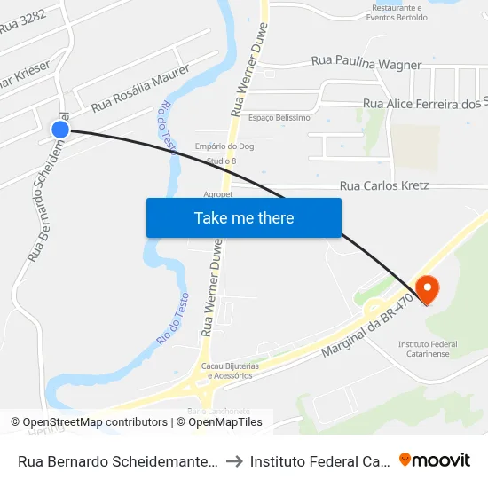 Rua Bernardo Scheidemantel, 3557-3597 to Instituto Federal Catarinense map